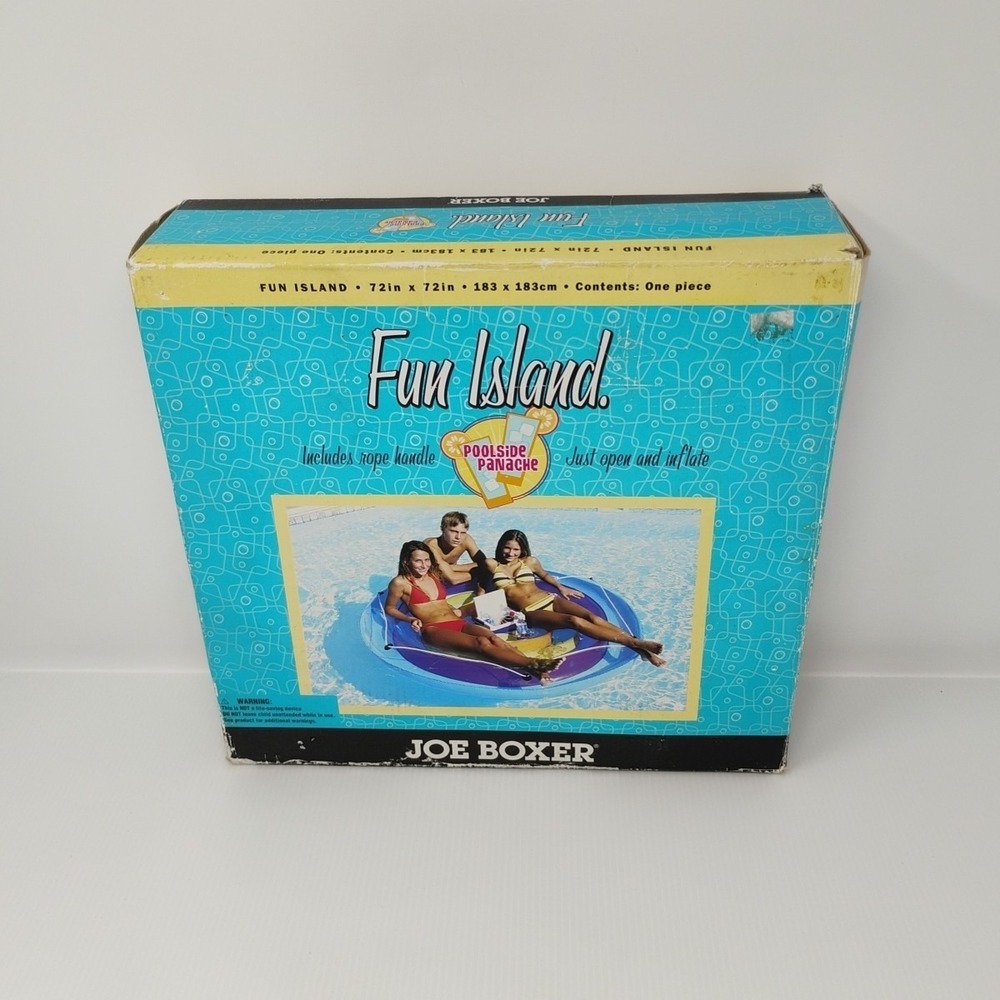 Joe Boxer Inflatable Pool Raft 72" x 72" Fun Island - New Inside, Box Has Wear - Picture 3 of 9